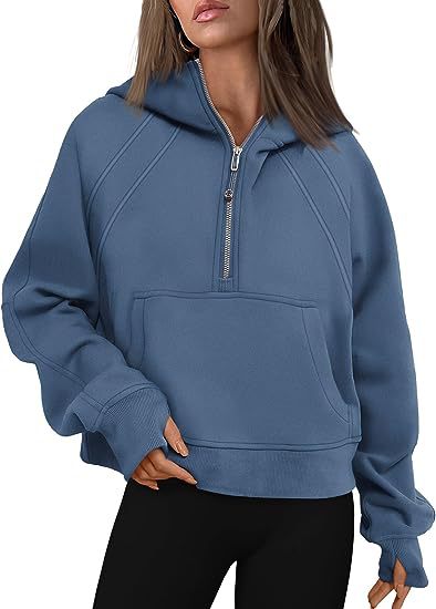 Zipper Hoodie Sweatshirt With Pocket Ocean Blue