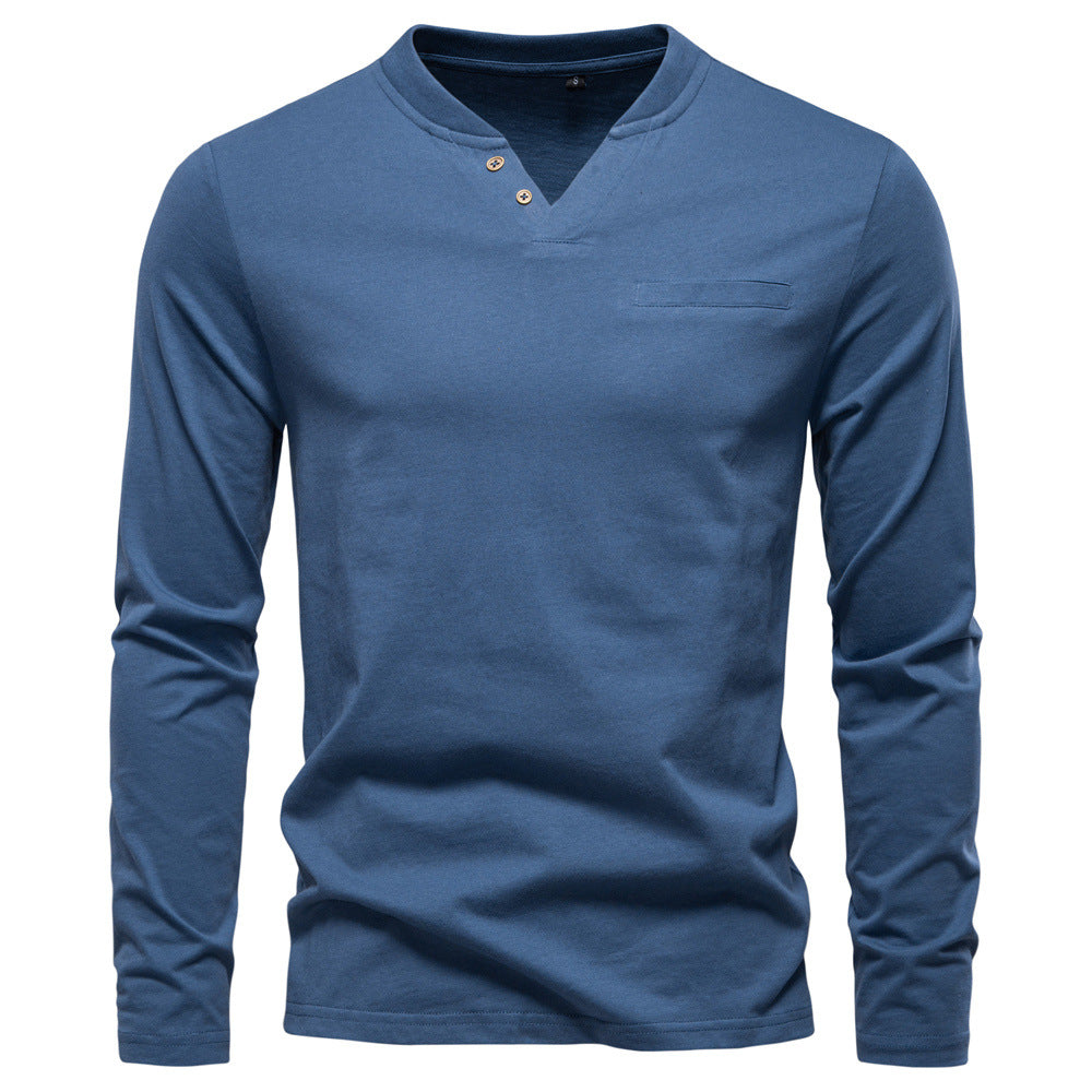 V Neck Slim Fit Base Layer Shirt Denim Blue