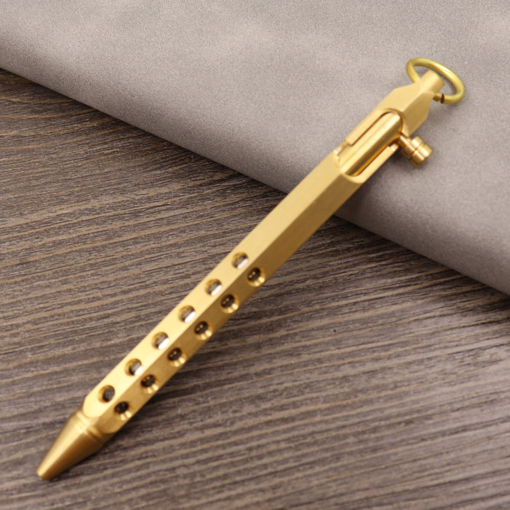 Retro Pure Copper Bolt Type Metal Tactical Pen Brass Natural Color With Hole