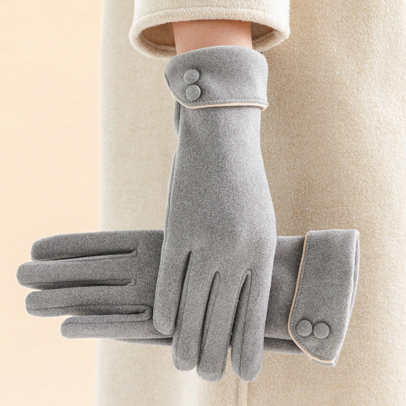 Women's Fleece-lined Warm Graceful Bow Gloves Gray Free Size