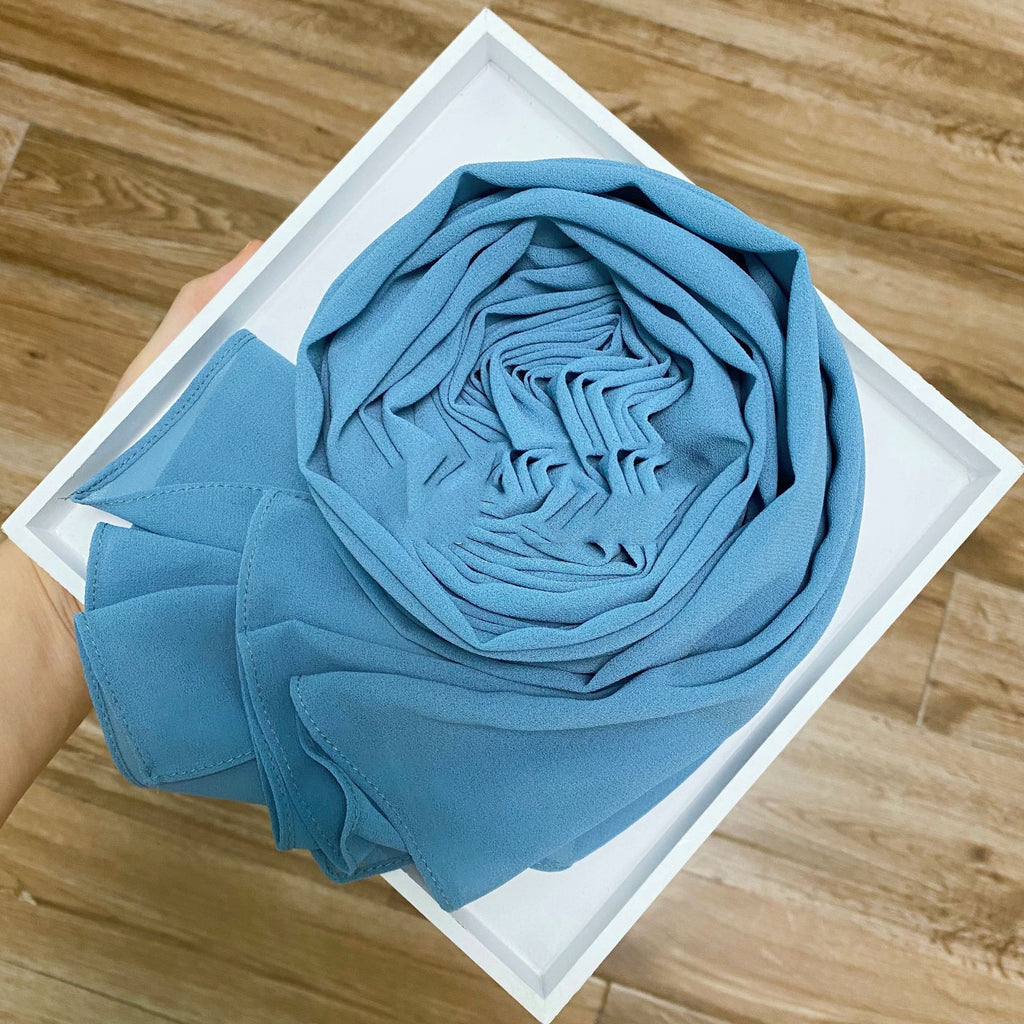 Women's Hijab Solid Pearl Chiffon Scarf Agate blue