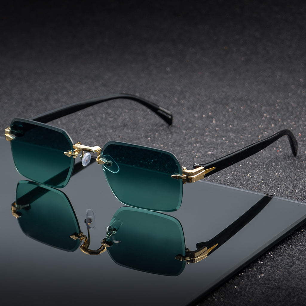 Men's Frameless Fashion Sunglasses Free Size Double Green