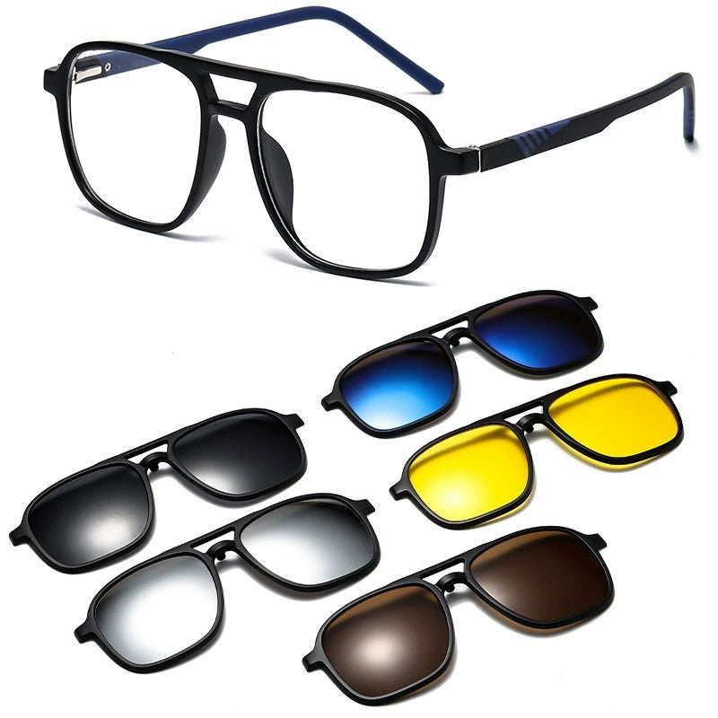 Magnetic Glasses For Men And Women Myopia Frame With 5-in-1 Polarized Lenses 3307 Black