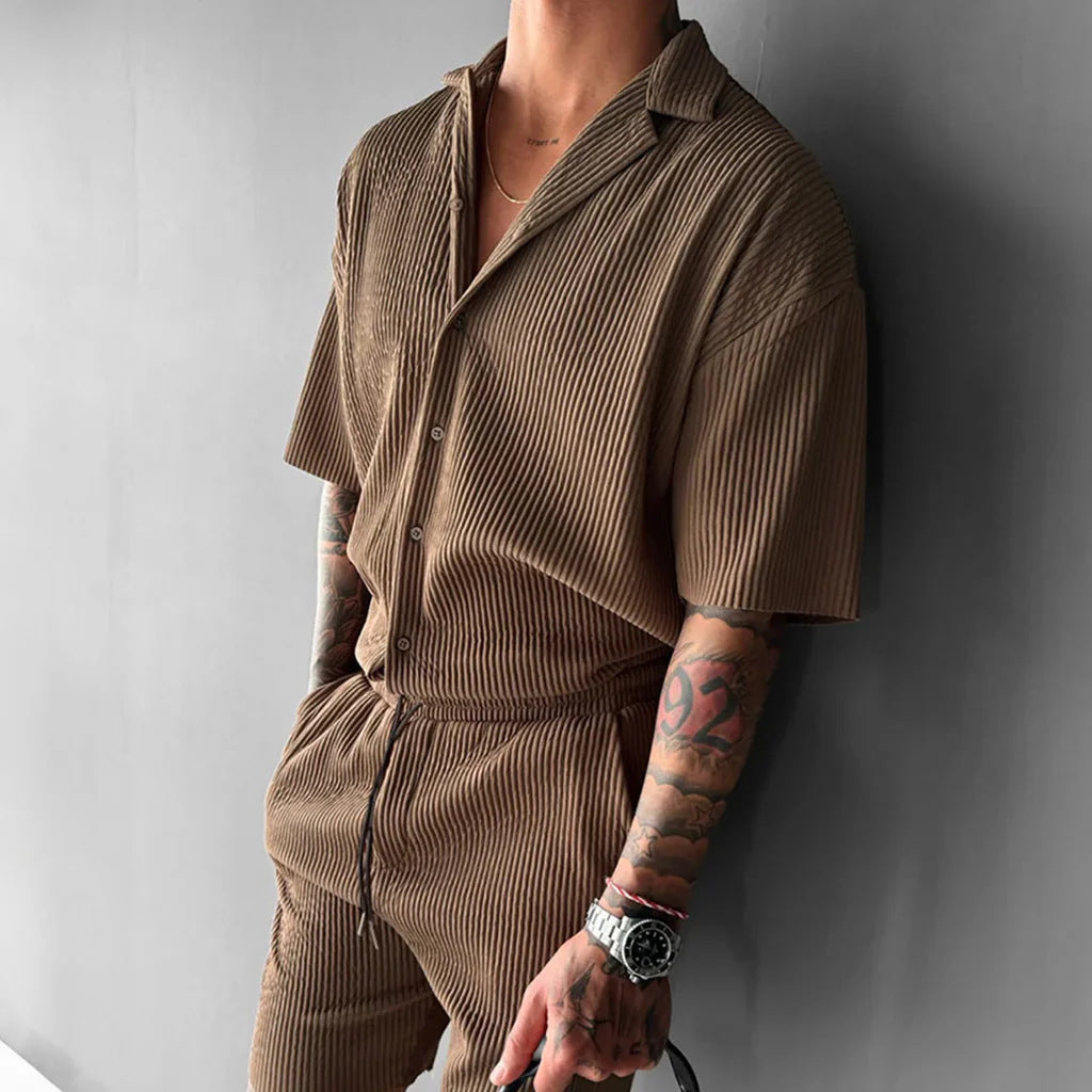 Solid-Color Casual Cardigan Shirt Dark Brown