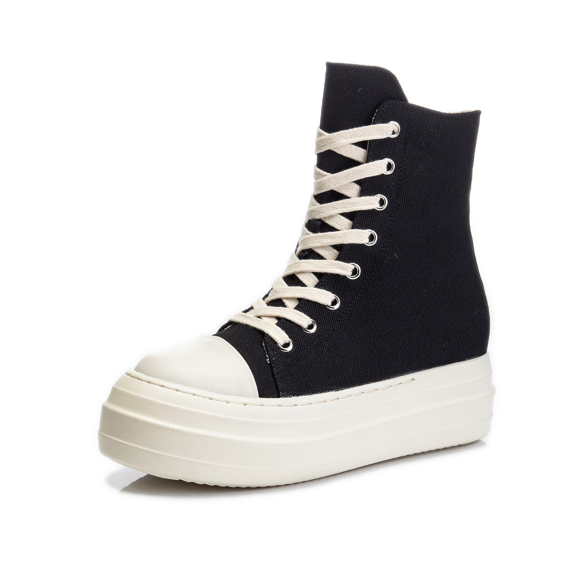 Platform High Top Side Zip Canvas Sneakers Black canvas