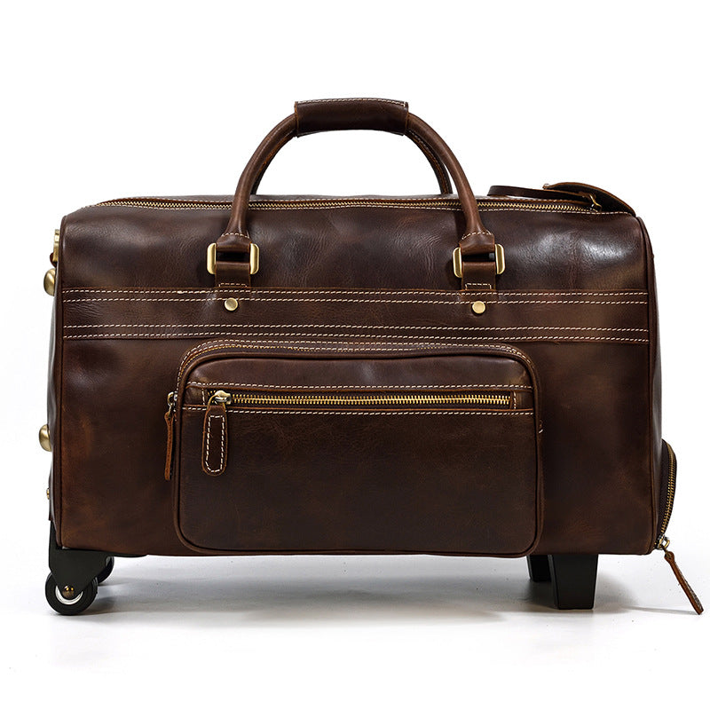 Large Capacity Luggage Business Travel Handbag Oilskin Coffee 22inch