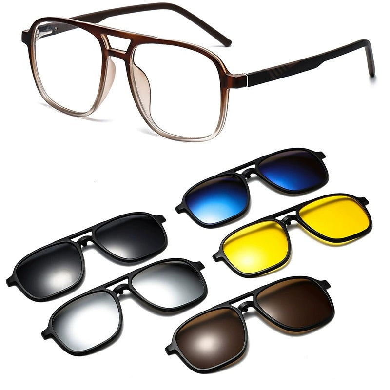 Magnetic Glasses For Men And Women Myopia Frame With 5-in-1 Polarized Lenses 3307 Gradual Tea