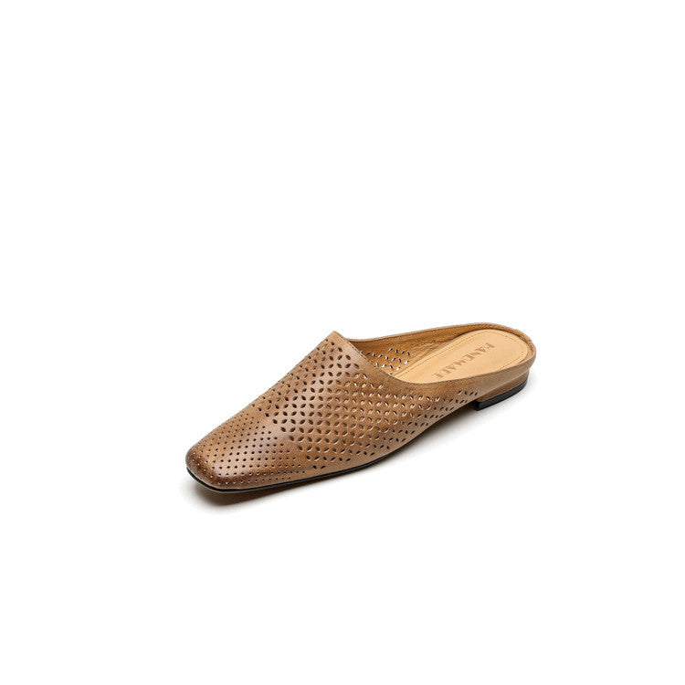 Full-Grain Leather Closed-Toe Half Slippers