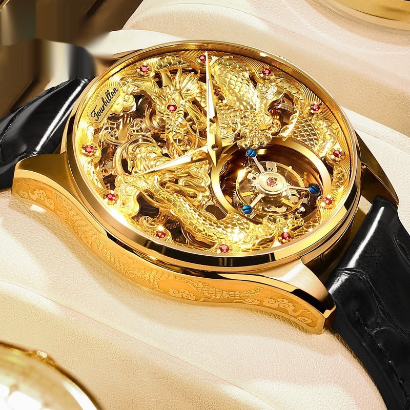 Luxury Golden Water-Resistant Watch With Tourbillon Black Gold