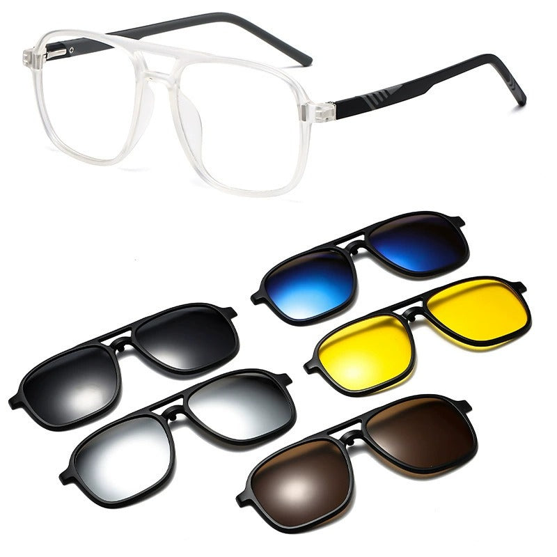 Magnetic Glasses For Men And Women Myopia Frame With 5-in-1 Polarized Lenses 3307 Transparent