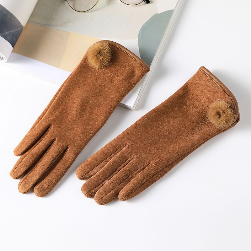 Women's Winter Fashion Korean Style Autumn Winter Fleece Warm Gloves Caramel Color Free Size