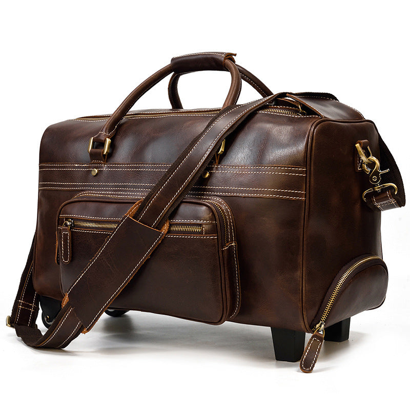 Large Capacity Luggage Business Travel Handbag Crazy HorseDark Brow 22inch