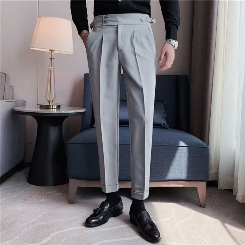 British Style Business Formal Wear Suit Pants Men Gray