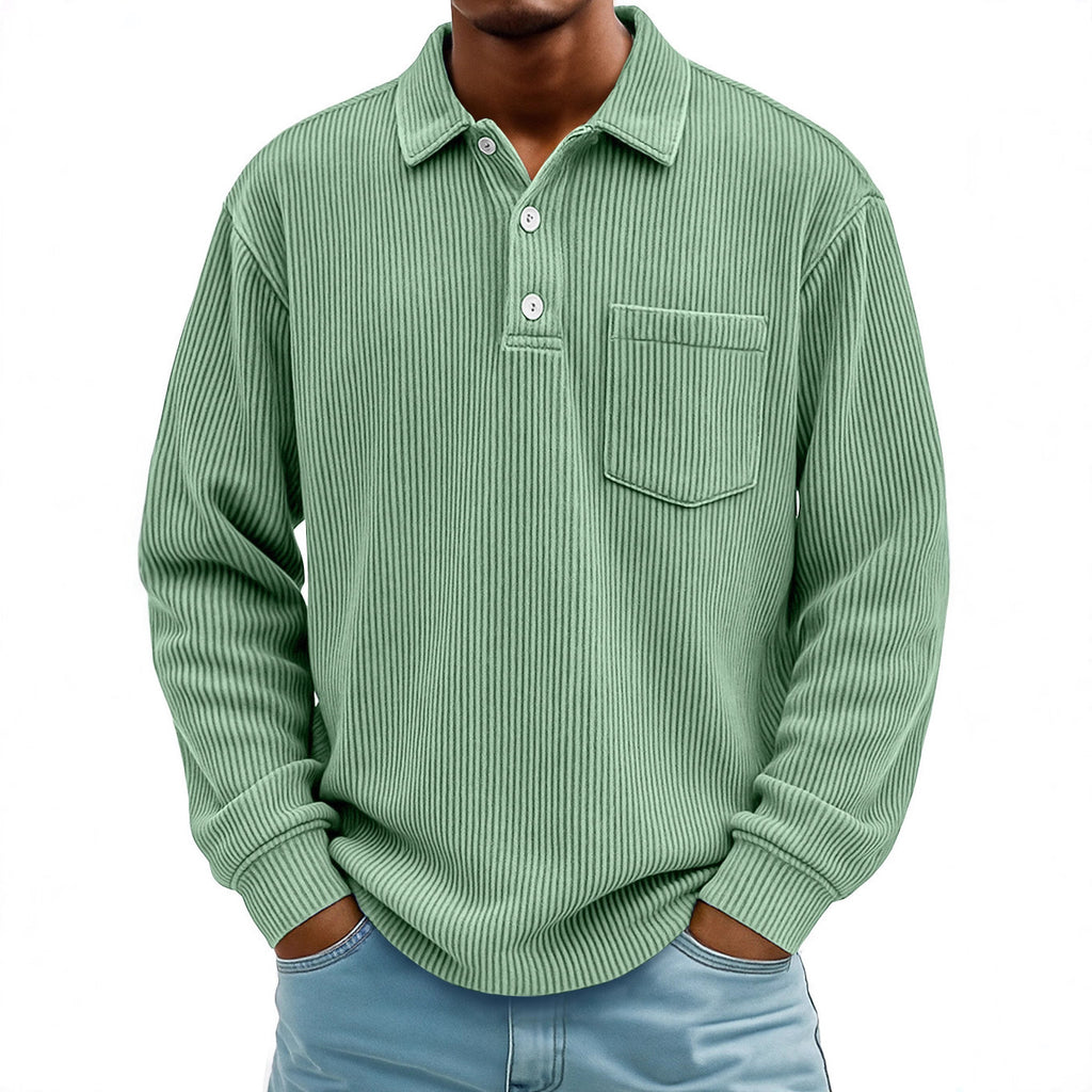 Polo Shirt Casual Corduroy-Striped