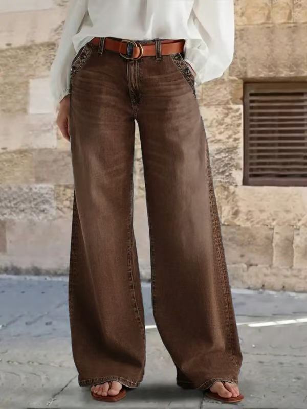 Relaxed-fit Wide-leg Casual Jeans Dark Brown