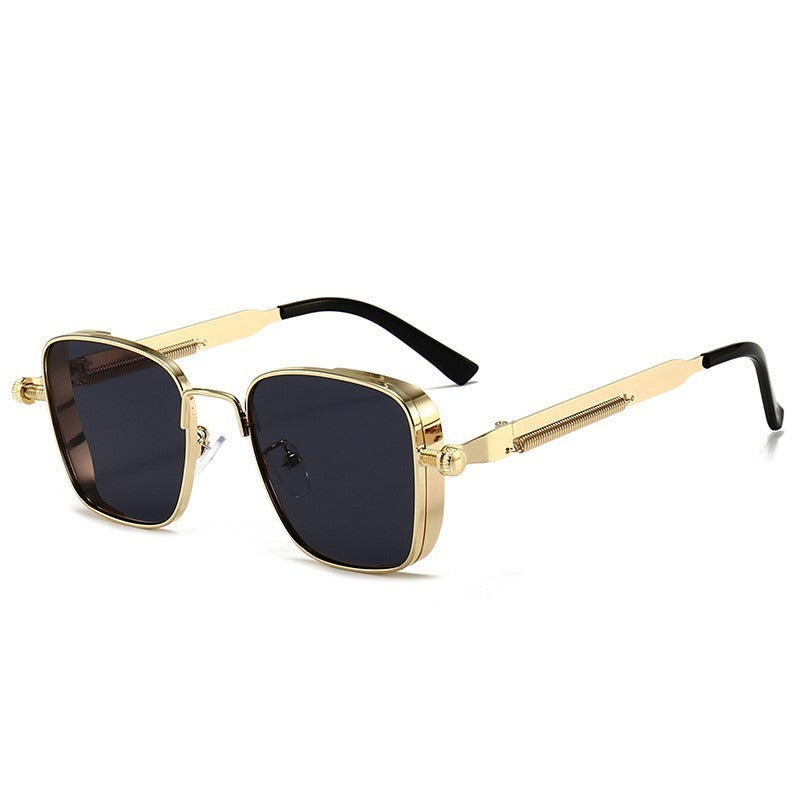 Vintage-style Square Metal Sunglasses With A Personalized Touch Gold Frame Gray Piece