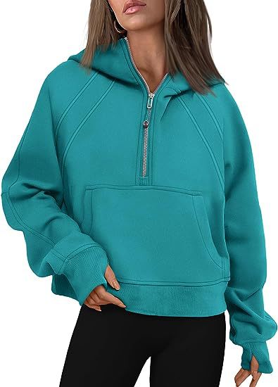 Zipper Hoodie Sweatshirt With Pocket Ocean Green