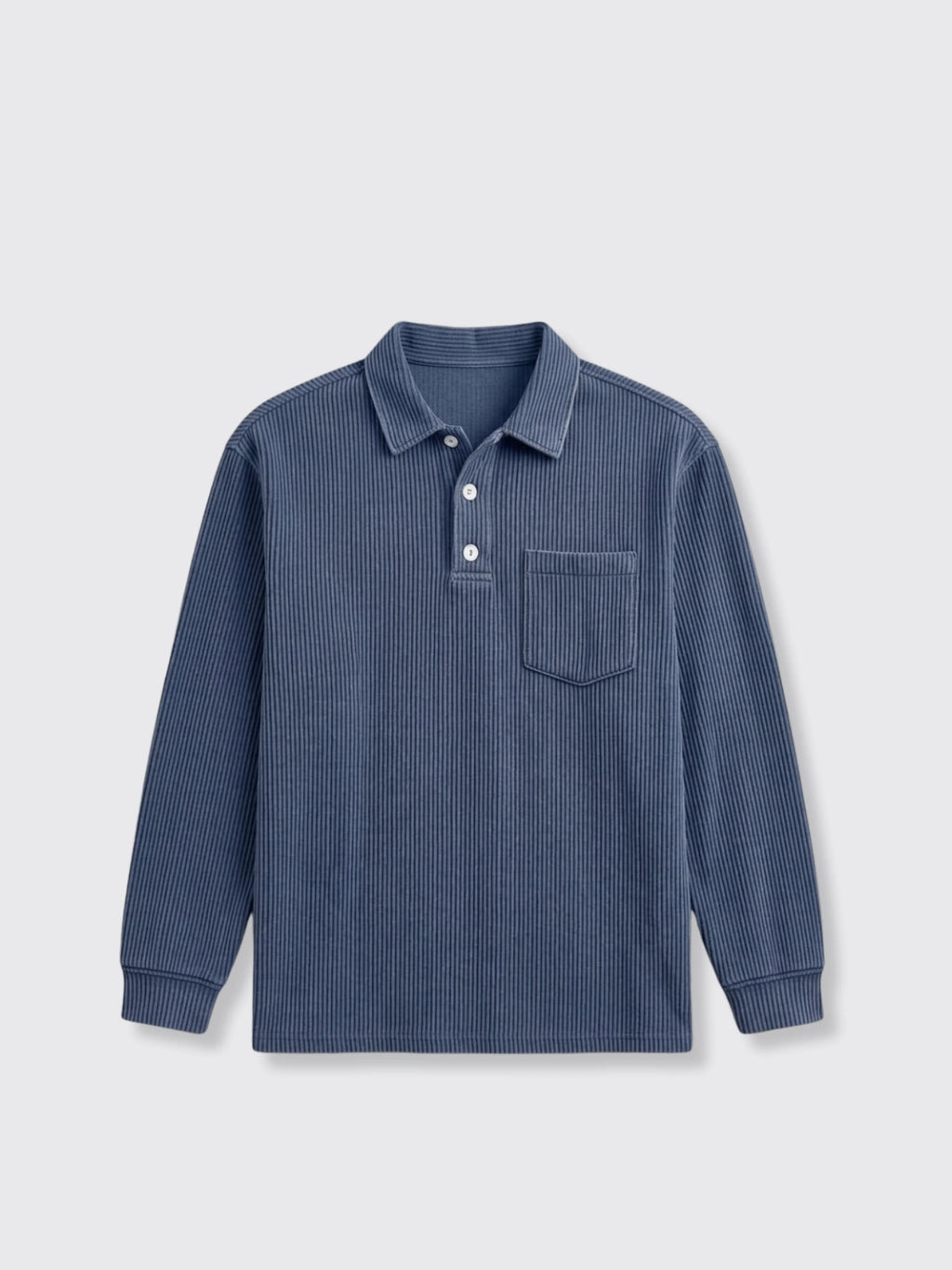 Polo Shirt Casual Corduroy-Striped Dark Blue 3XL