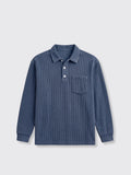 Polo Shirt Casual Corduroy-Striped Dark Blue 3XL