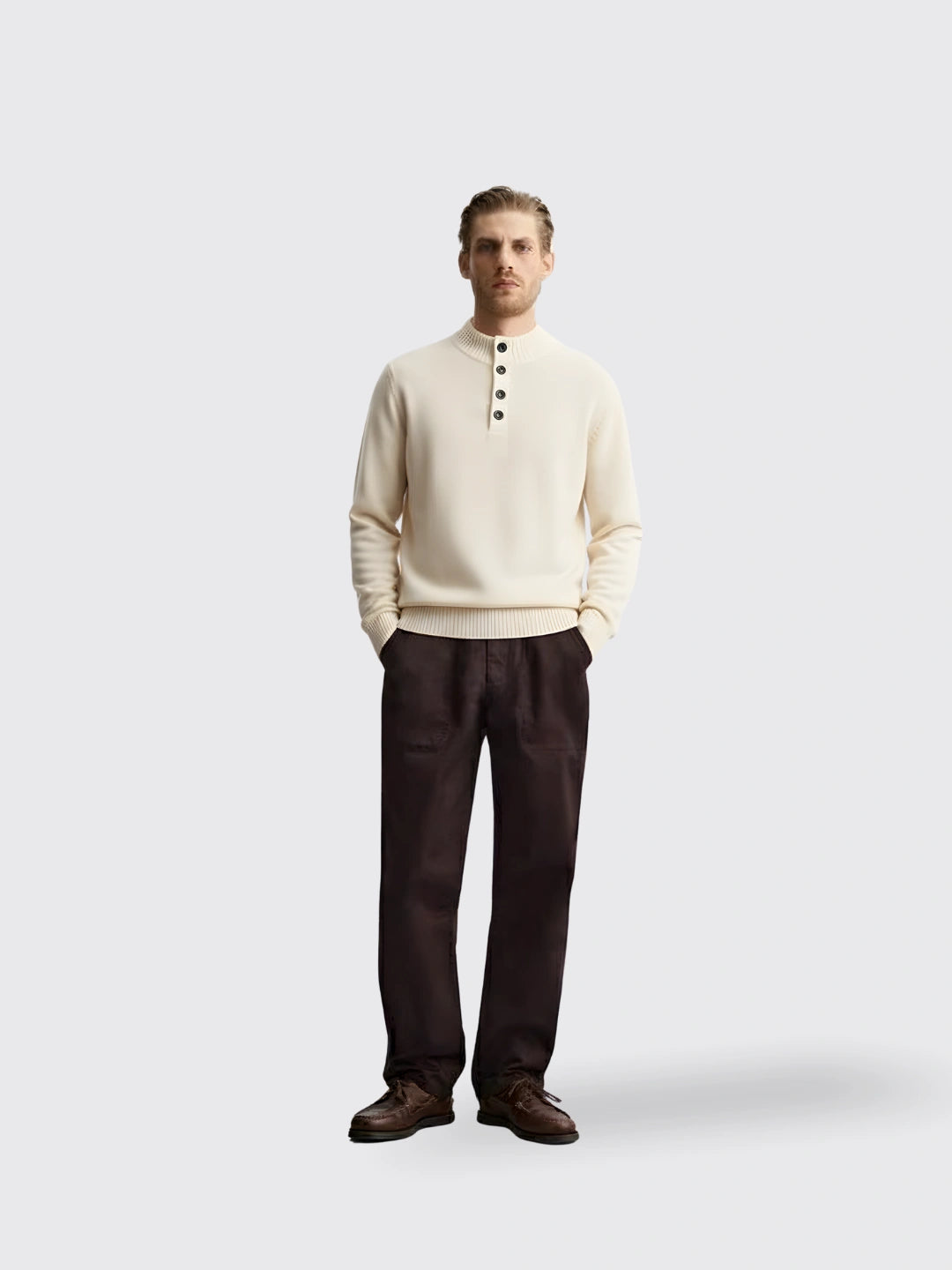 Thickened Four-button Half-collar Wool Sweater
