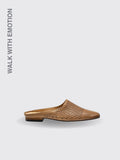 Full-Grain Leather Closed-Toe Half Slippers Khaki 34