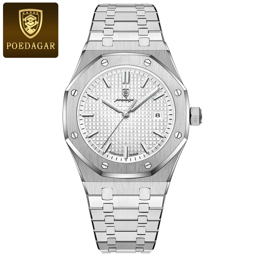Poedagar Waterproof Calendar Watch Silver white