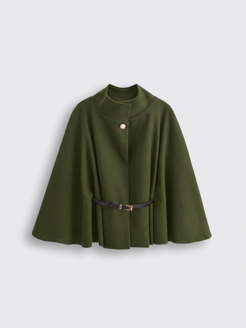 Stand Collar Batwing Sleeves Cloak Top With Belt Army Green L