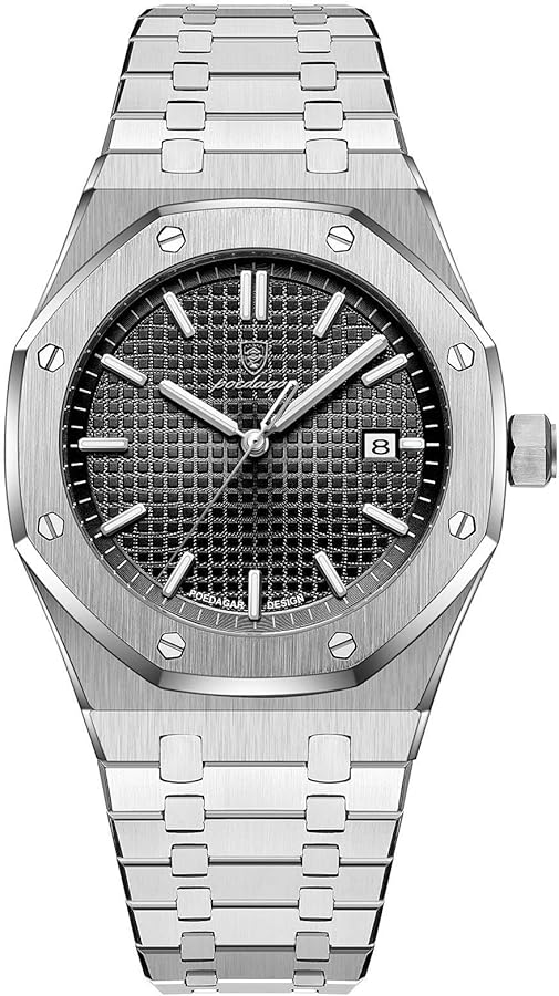 Poedagar Waterproof Calendar Watch Silver black