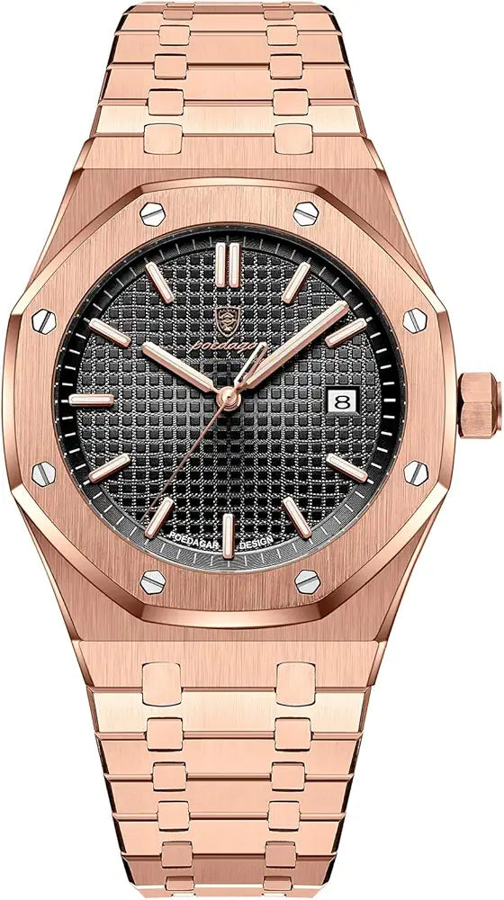 Poedagar Waterproof Calendar Watch Rose gold black