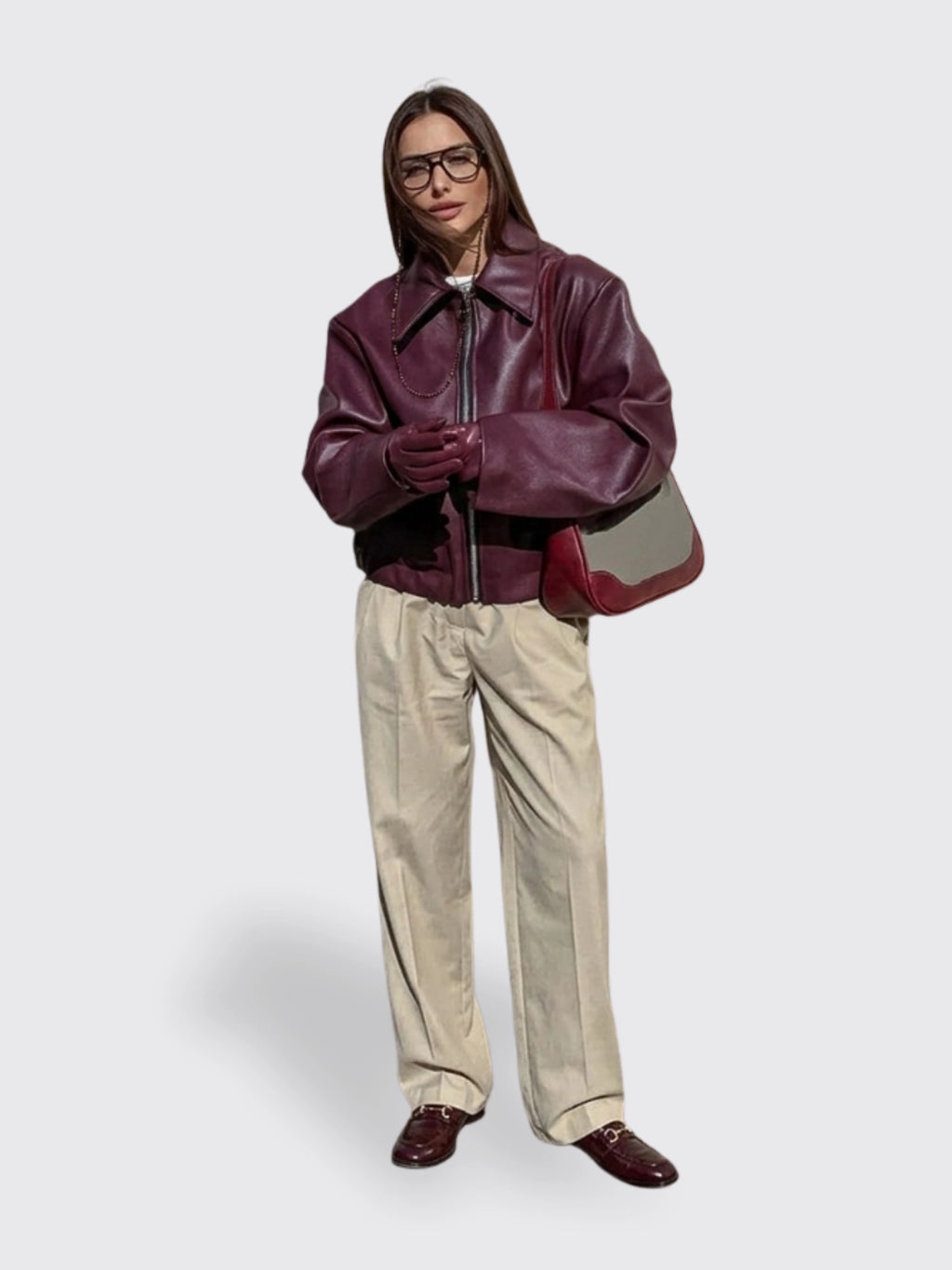 Zipper Jacket - Casual Long Sleeve Leather Coat