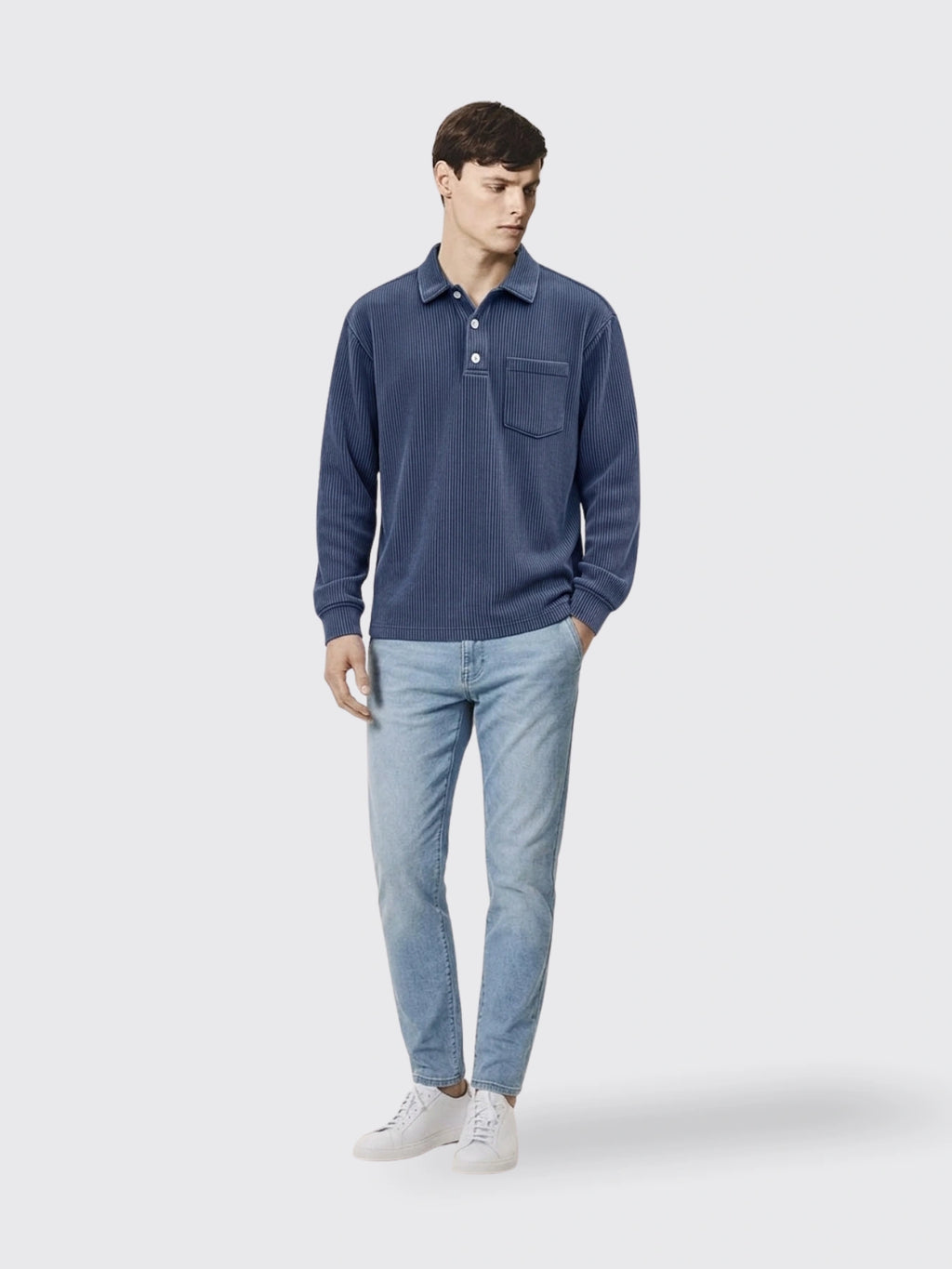 Polo Shirt Casual Corduroy-Striped