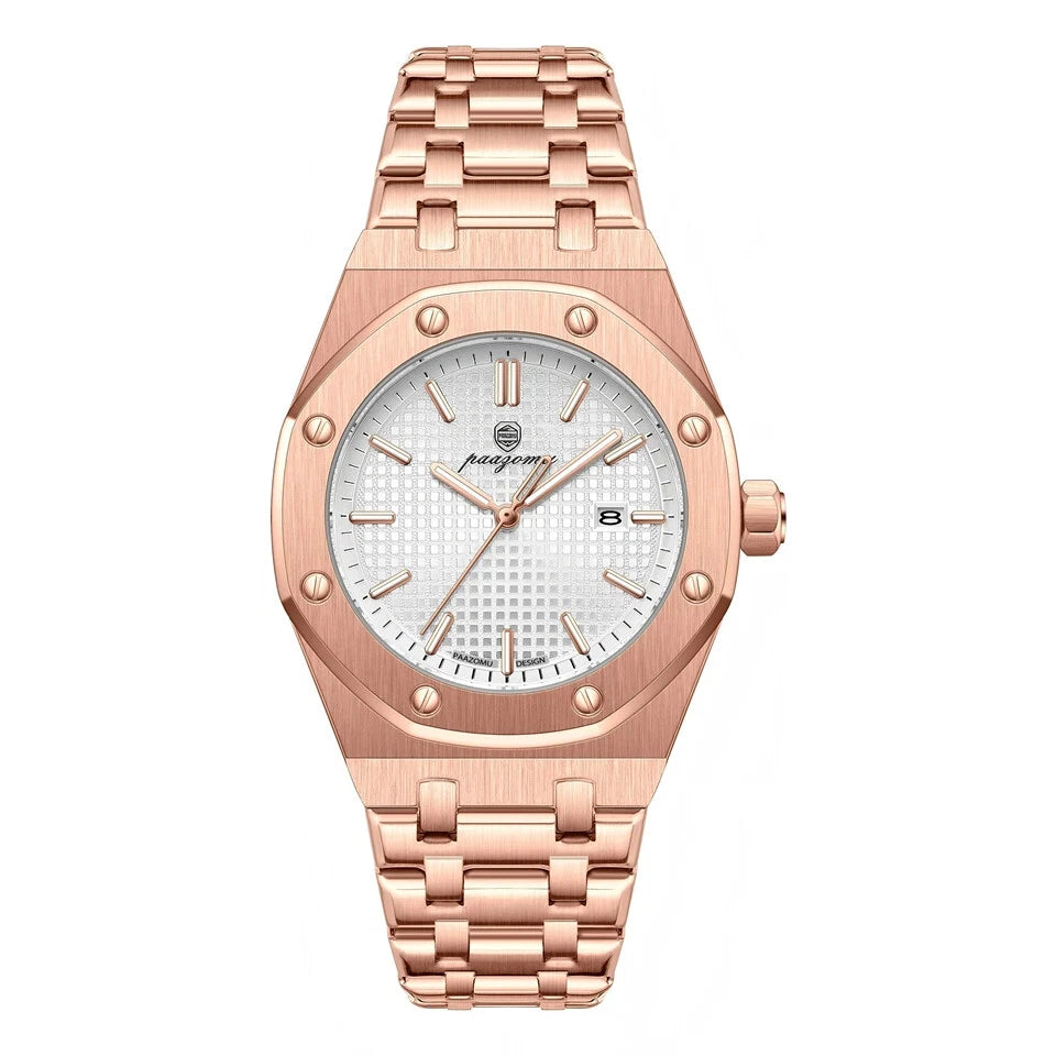 Poedagar Waterproof Calendar Watch Rose gold white