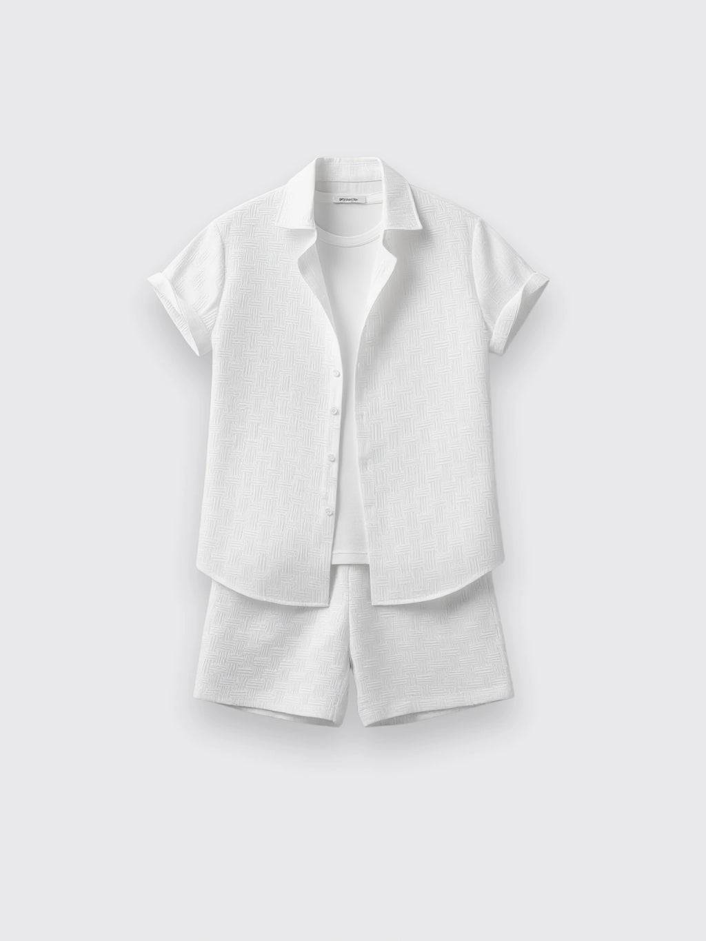 Jacquard Black And White Solid Color Suit White L