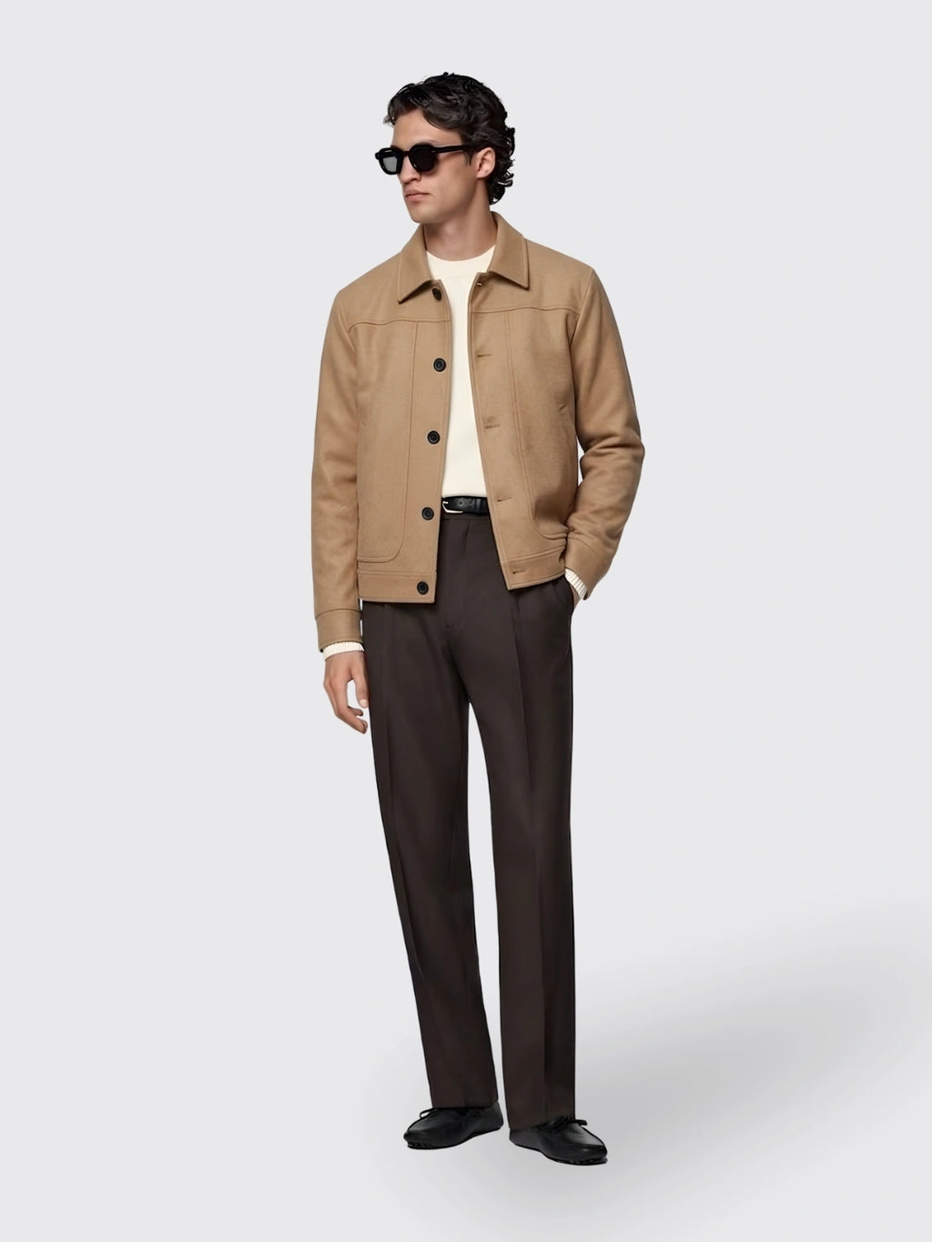 Solid-color Single-breasted Lapel Wool Casual Jacket