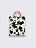 Ghost Horse Slub Portable Cow Pattern Bag Black white